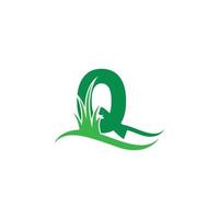 Letter Q behind a green grass icon logo design vector