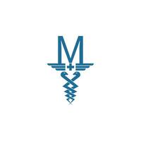 Letter M with caduceus icon logo design vector