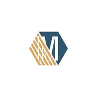 Letter M behind the hexagon with strip design vector