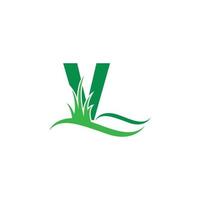 letra v detrás de un vector de diseño de logotipo de icono de hierba verde