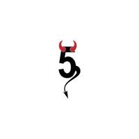 Number 5 with devil's horns and tail icon logo design vector