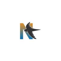 logotipo de letra n con vector de diseño de icono de pájaro veloz