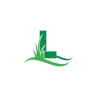 letra l detrás de un vector de diseño de logotipo de icono de hierba verde