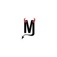 Letter M with devil's horns and tail icon logo design vector