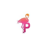 icono de pájaro flamenco con vector de diseño de logotipo de letra p