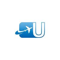 Letter U with plane logo icon design vector