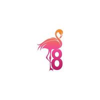 Flamingo bird icon with Number 8 Logo design vector