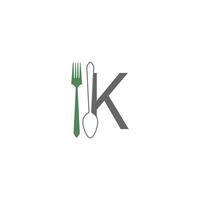 letra k con tenedor y cuchara logo icono diseño vector