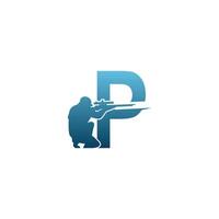 Letter P with sniper icon logo design concept template vector