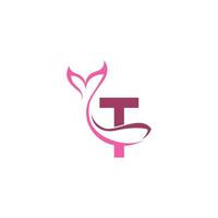 Letter T with mermaid tail icon logo design template vector