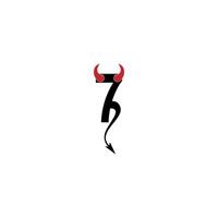 Number 7 with devil's horns and tail icon logo design vector