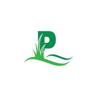 letra p detrás de un vector de diseño de logotipo de icono de hierba verde