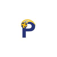 letter P with smashing volley ball icon logo design template vector