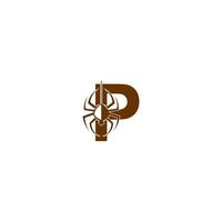 Letter P with spider icon logo design template vector