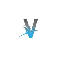 Letter V logo with pelican bird icon design vector