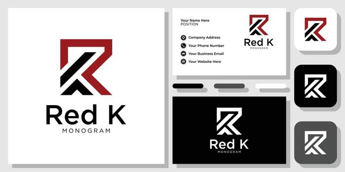 red k initials abstract letters combination with business card template vector