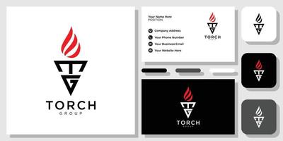 torch group initials letters triangle fire flame with business card template vector