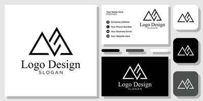 logo design mountain peak outline geometric with business card template vector