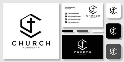 church initial capital geometric shape cross with business card template vector