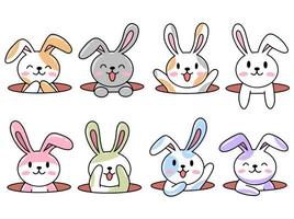 Set of Cute Rabbit many Color for Spring and Easter vector