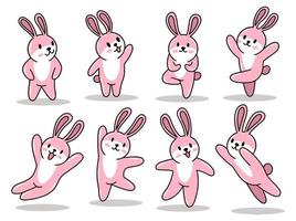 Set of Cute Rabbit on Pink Color for Spring and Easter vector