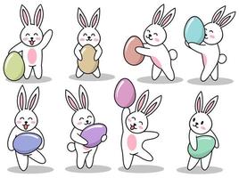 Set of Cute Rabbit with Egg for Easter vector