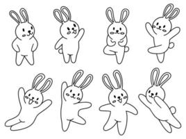 Set of Cute Line Art Rabbit for Spring and Easter