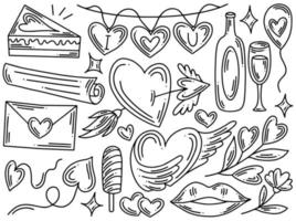 doodle de colección de elementos del día de san valentín vector