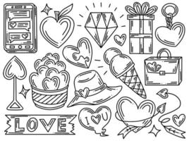 doodle de colección de elementos del día de san valentín vector