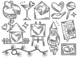 doodle de colección de elementos del día de san valentín vector