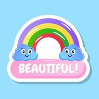 A rainbow with clouds, flat sticker vector