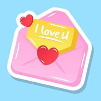 A love letter with i love you, flat sticker vector