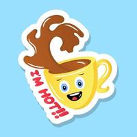 una bebida en una pegatina que muestra una taza de café con emoji vector