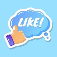 A like concept with thumbs up, flat sticker vector