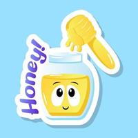 A honey with honey dipper in flat sticker vector