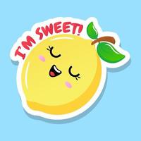 Cute lemon with sleep face in flat sticker vector