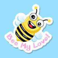 A cute happy bee with be kind text, flat sticker design vector