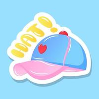 Cute pink and blue hat, flat sticker vector