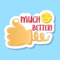 Thumbs up with much better review in flat sticker vector