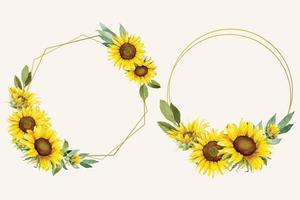 Watercolor Sunflowers with Golden Frames vector