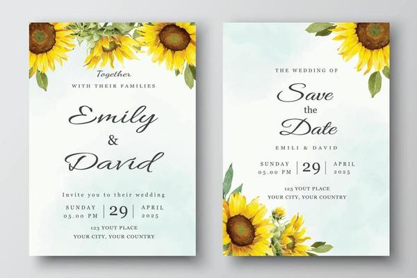 Wedding Invitation Template with Sunflowers