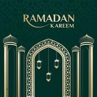 ilustración vectorial de la mezquita y el marco de publicación de saludo de ramadan kareem. documento de saludo de ramadán. etiqueta de saludo de Ramadán. vector