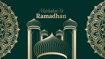 ilustración vectorial de la mezquita y el marco del cartel de saludo ramadan kareem. documento de saludo de ramadán. ilustración de línea dorada de vector de línea de mezquita