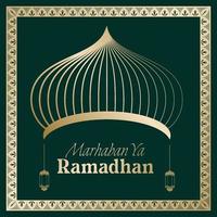 vector illustration of mosque and ramadan kareem greeting poster frame. Ramadan greeting document. mosque line vector golden line illustration
