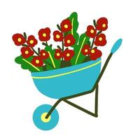 Cute doodle wheelbarrow with flowers isolated on white vector