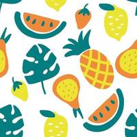 Seamless pattern with tropical fruits and leaves. vector