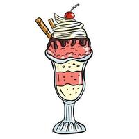 Vanilla ice cream with chocolate and cherry. Vector illustration