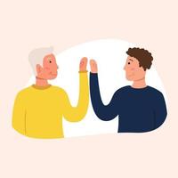 Two gay men or brothers give each other five. Vector illustration of cartoon character flat.