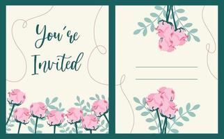 Wedding invitation card with flowers. vector