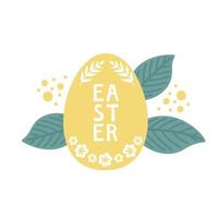 Easter yellow flower egg in leaves. Vector illustration